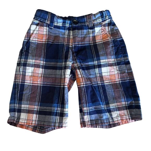 Janie and Jack Plaid Chino Shorts - Orange & Blue - Size 6 - Picture 1 of 6